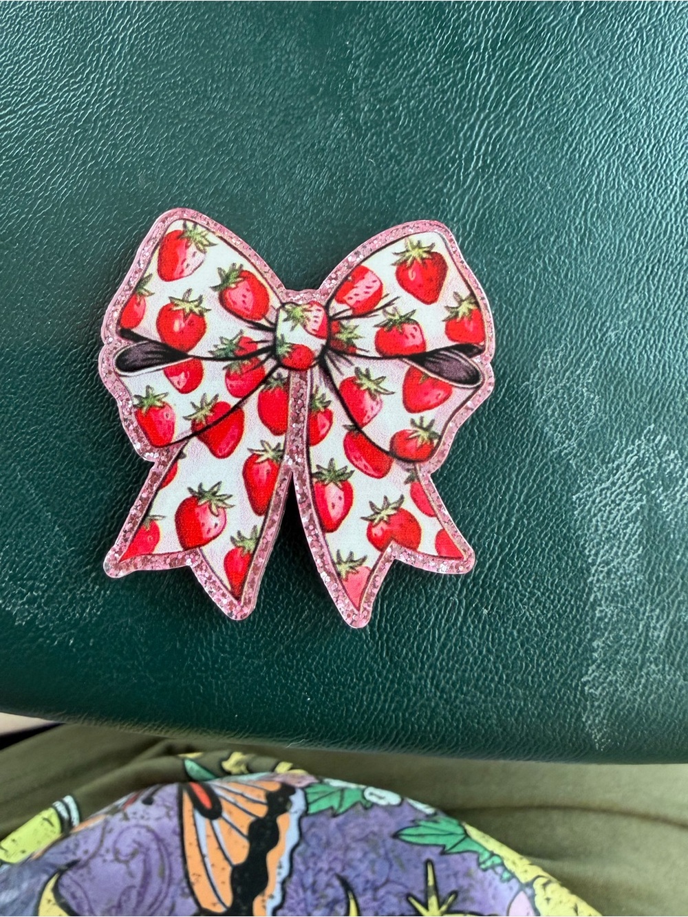 Strawberry Bow Magnet • Kawaii Bow • Glitter Edge • Boutique Accessory